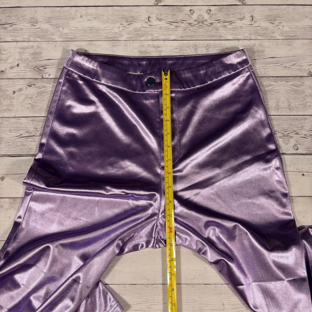 Princess Polly Purple Metallic Flare Pants Rave Festival Y2K Shimmer US 8 - Picture 8 of 13